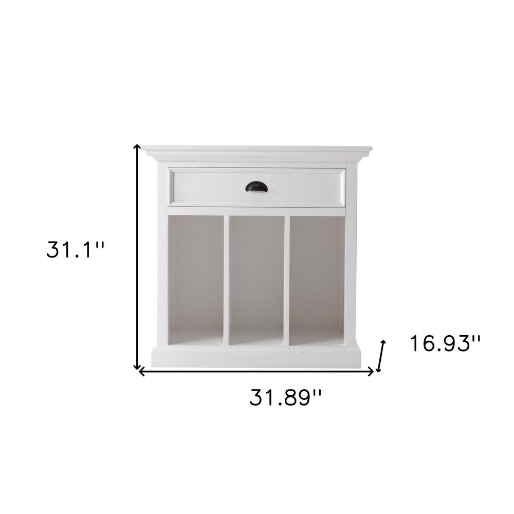31" White Solid and Manufactured Wood Nightstand. Nightstands & bedside table isolated on a plain white background, in a white wood finish.