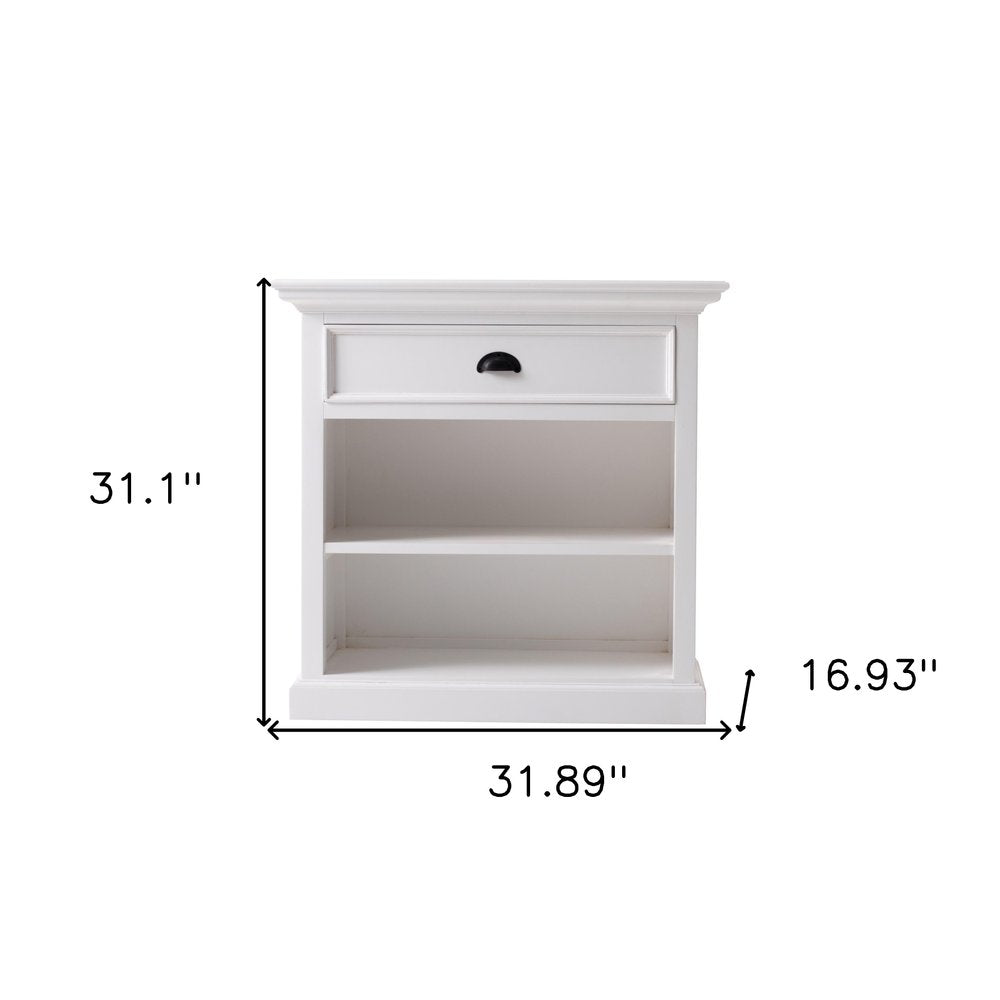 Classic White Large Nightstand With Shelves on a white background
