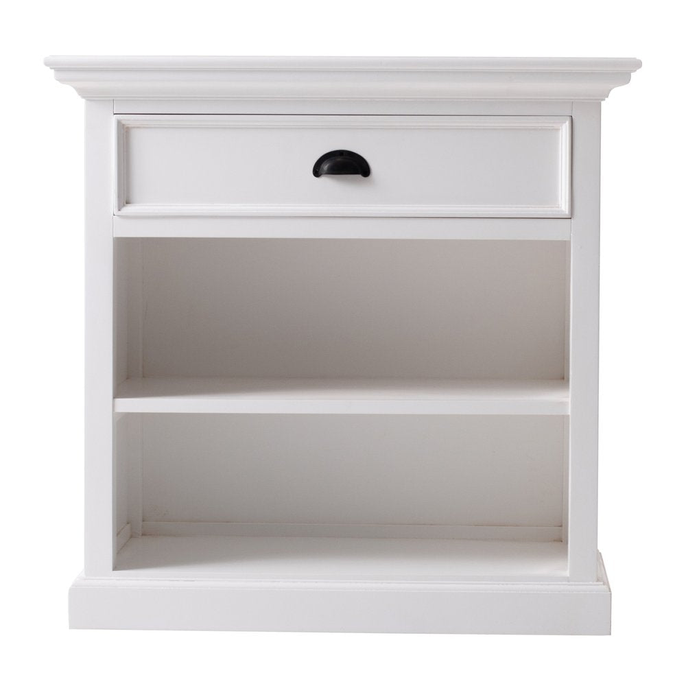 Classic White Large Nightstand With Shelves on a white background