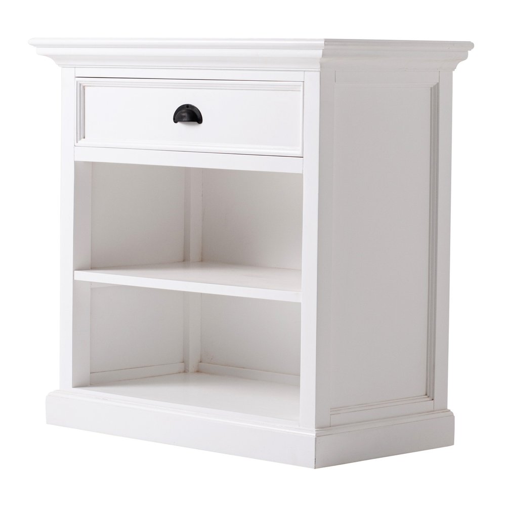 Classic White Large Nightstand With Shelves on a white background