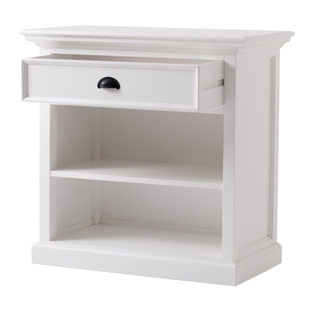 Classic White Large Nightstand With Shelves on a white background