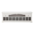 71" White Solid Console Table With Shelves And Drawers on a white background