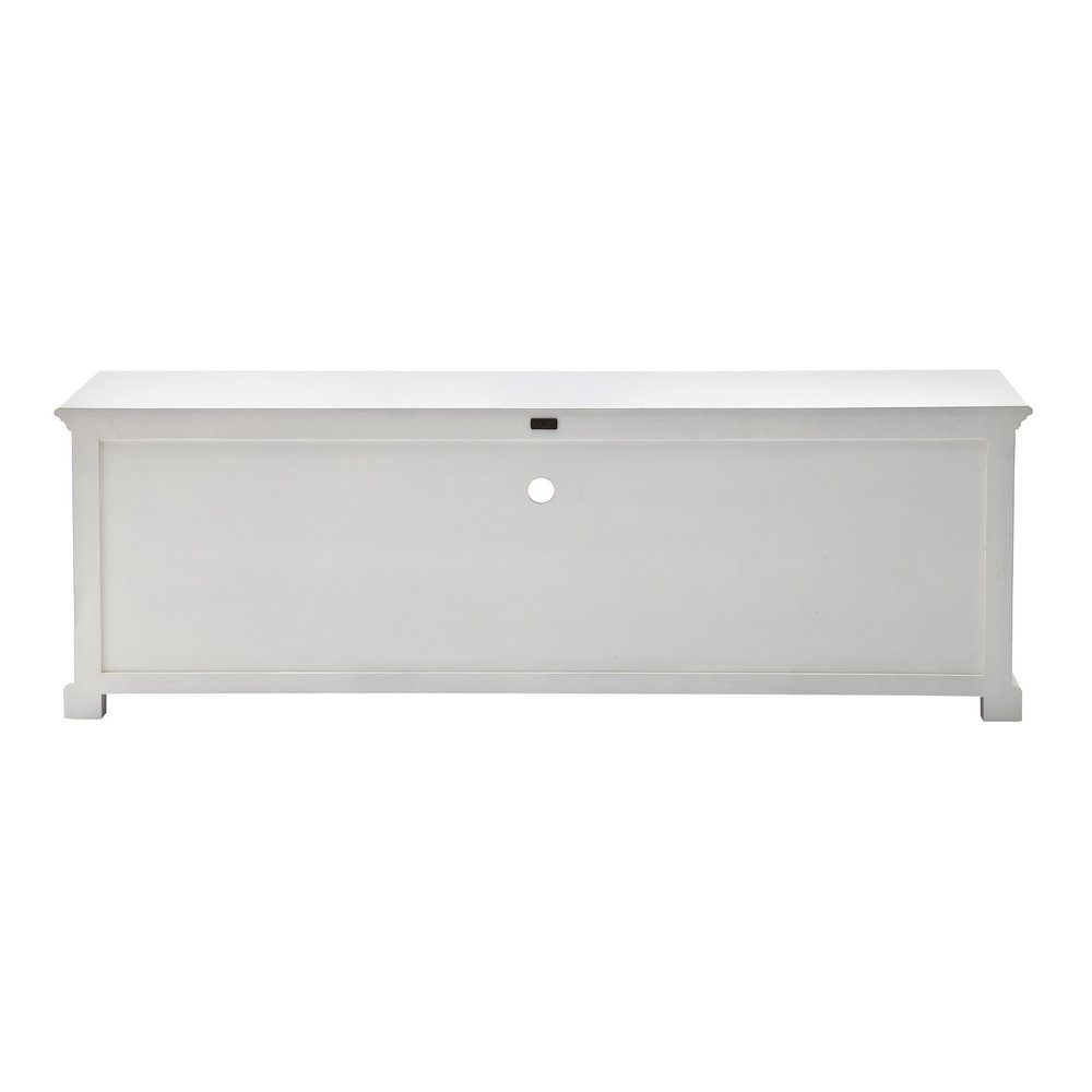 71" White Solid Console Table With Shelves And Drawers on a white background
