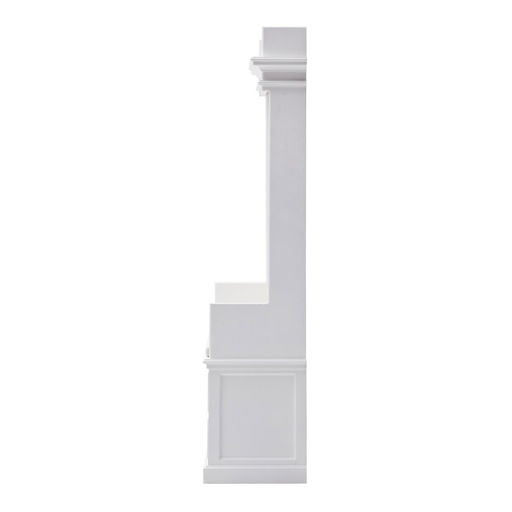 Classic White Entryway Coat Rack and Bench with Drawers on a white background