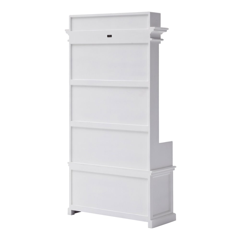 Classic White Entryway Coat Rack and Bench with Drawers on a white background