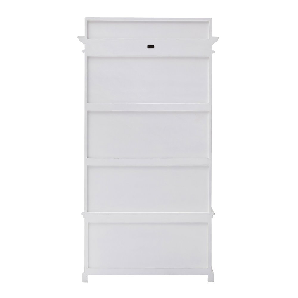 Classic White Entryway Coat Rack and Bench with Drawers on a white background