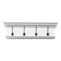28" Classic White Wood Four Hook Hanging Coat Rack. Coat hanger isolated on a plain white background, finished in white wood.