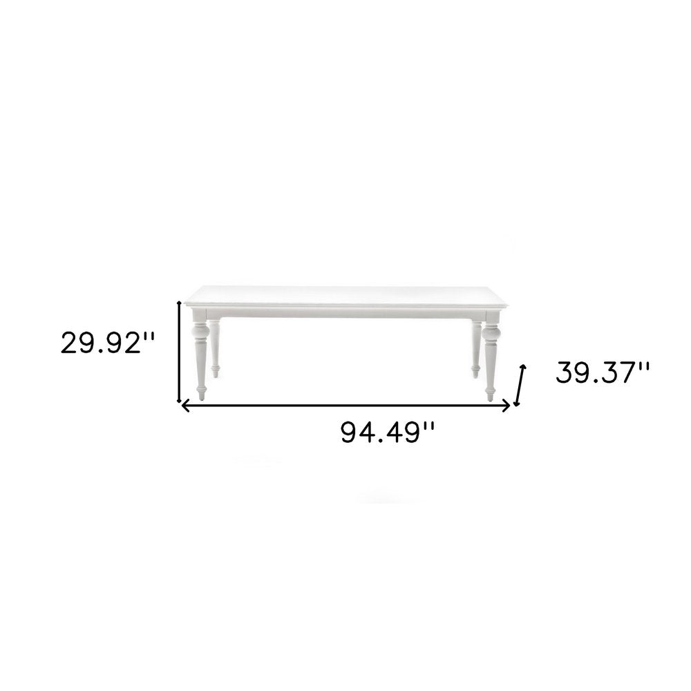 94" White Solid Wood Dining Table on a white background