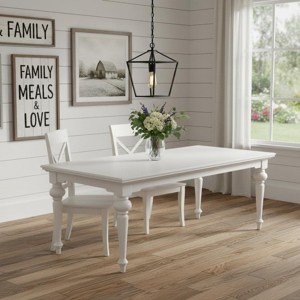 94" White Solid Wood Dining Table in a home interior