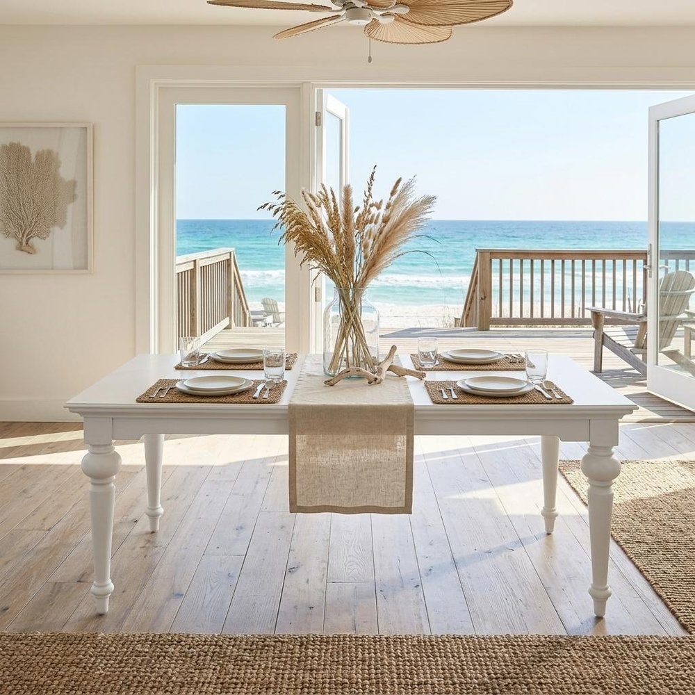 94" White Solid Wood Dining Table in a home interior