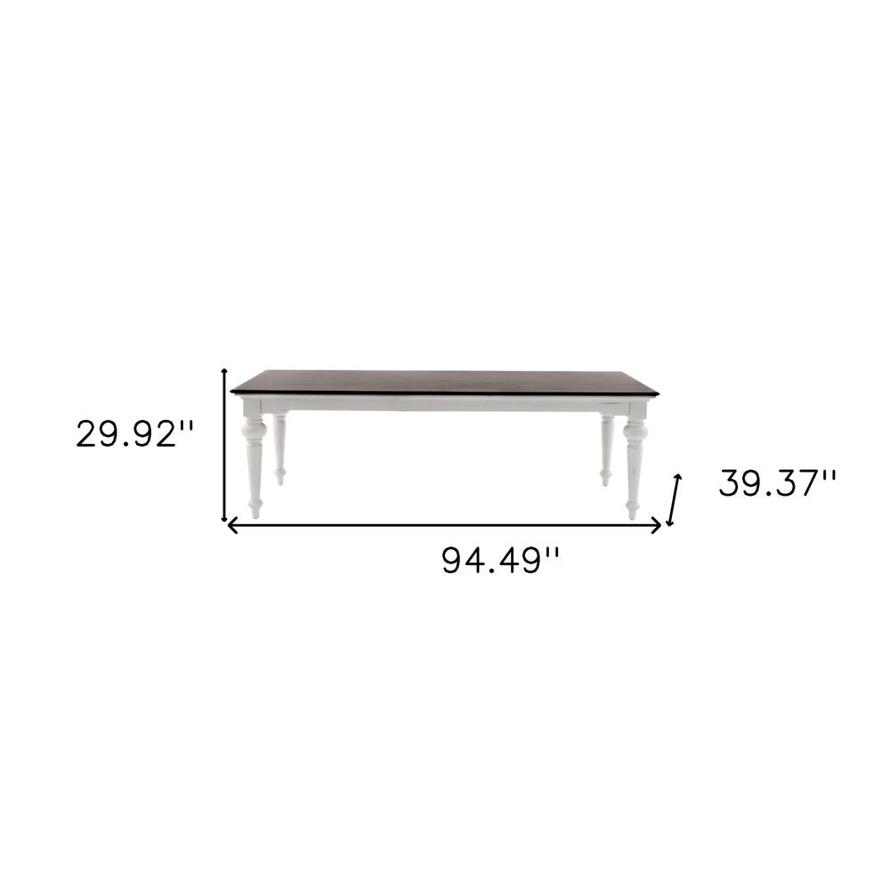 94" Dark Brown And White Solid Wood Dining Table on a white background