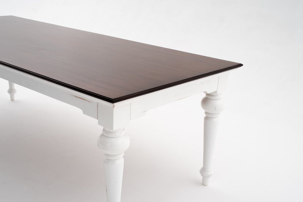 94" Dark Brown And White Solid Wood Dining Table on a white background