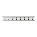 51" White Solid Wood Eight Hook Wall Mount Coat Rack. Coat hanger isolated on a plain white background, in a white wood finish.