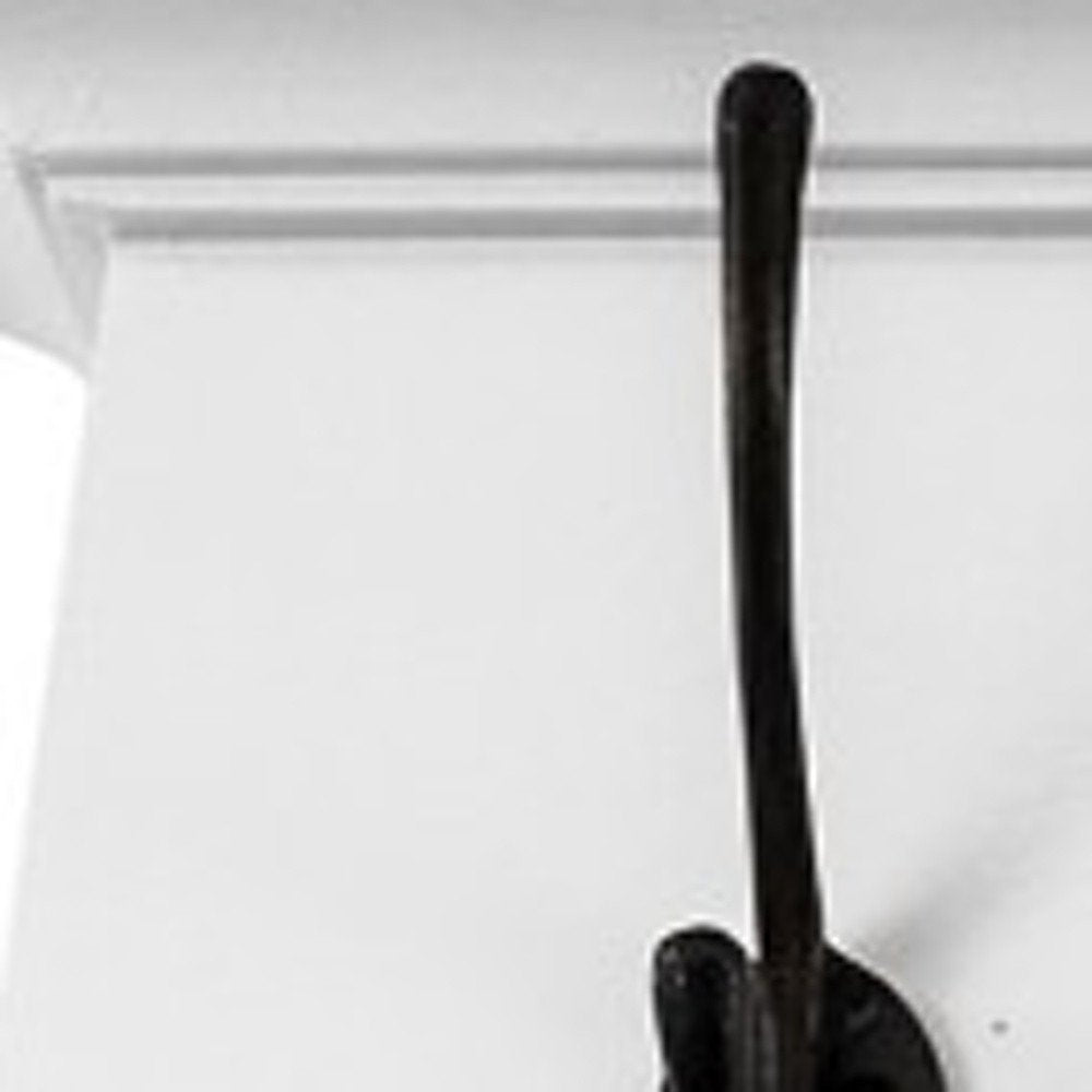 51" White Solid Wood Eight Hook Wall Mount Coat Rack