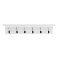 39" Classic White Wood Six Hook Hanging Coat Rack. Coat hanger isolated on a plain white background, showing a white wood surface.
