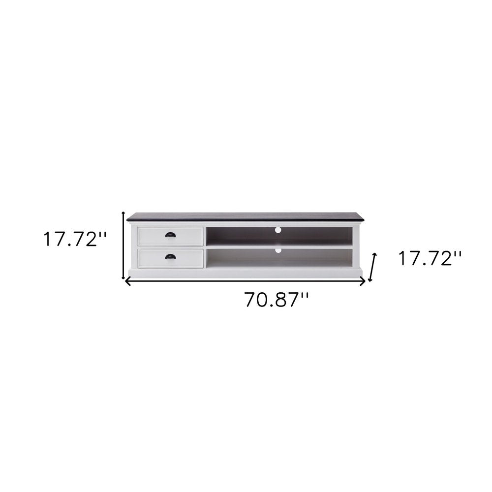 71" Black And White Solid Wood TV Stand on a white background