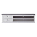 71" Black And White Solid Wood TV Stand on a white background
