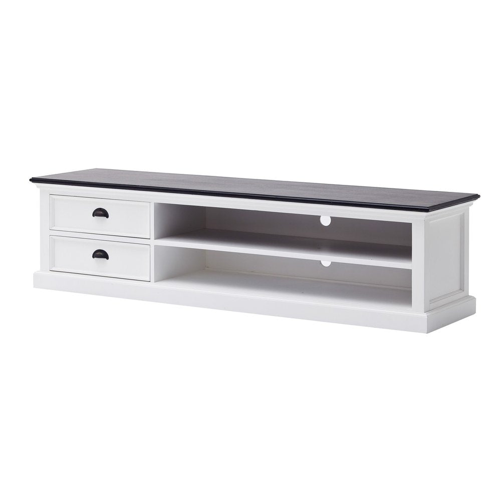 71" Black And White Solid Wood TV Stand
