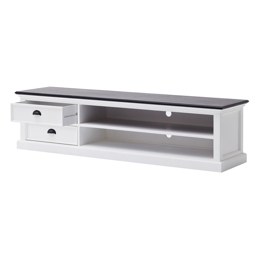 71" Black And White Solid Wood TV Stand