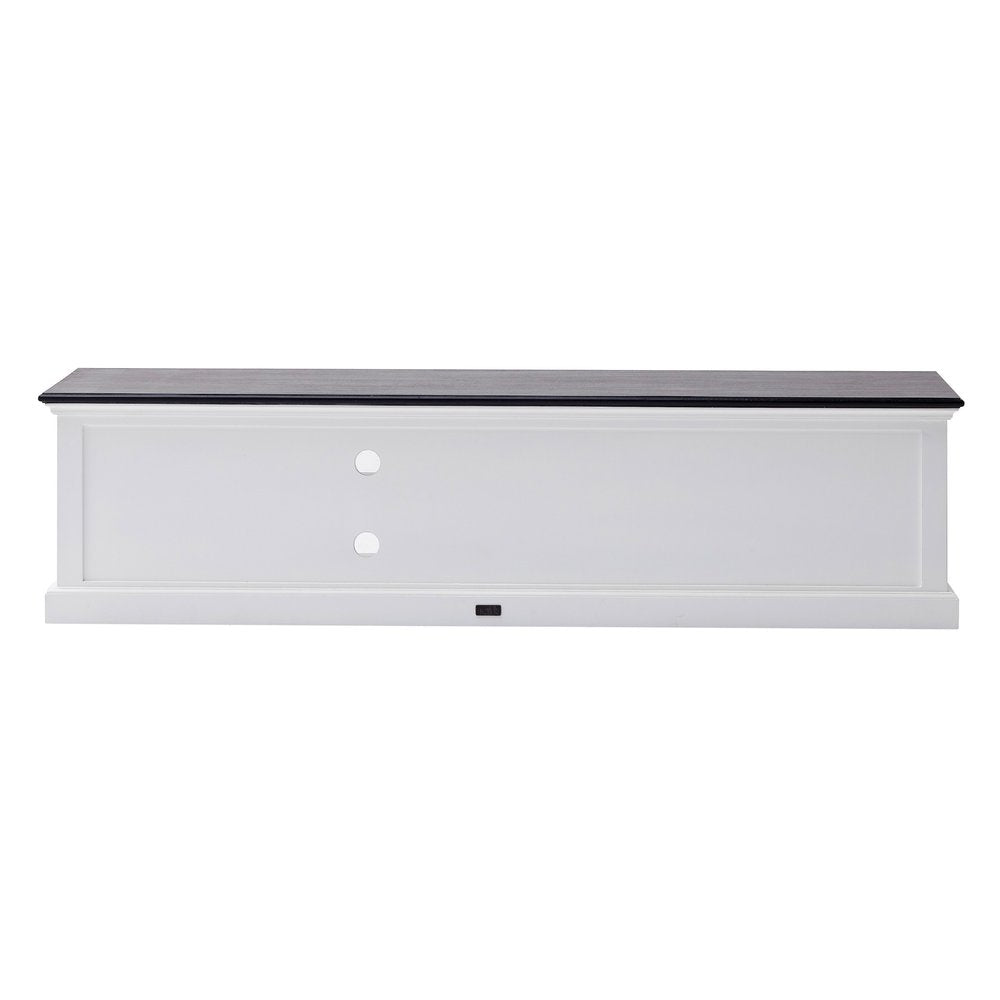 71" Black And White Solid Wood TV Stand on a white background