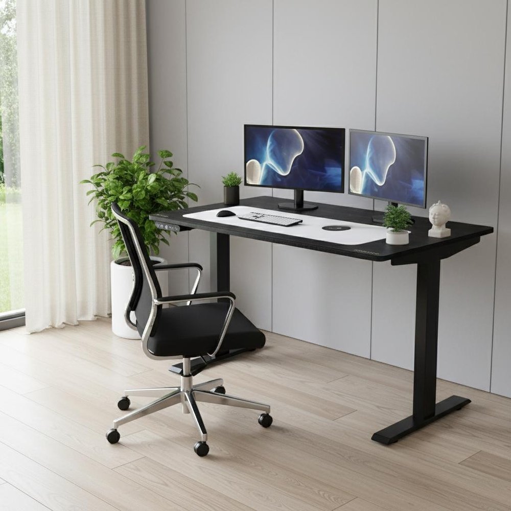 Adjustable Black Stainless Steel Rolling Computer Desk - 46.70" H x 60.00" W x 30.00" D