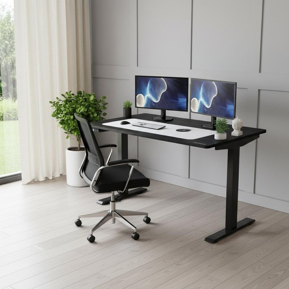 Adjustable Black Stainless Steel Rolling Computer Desk - 49.20" H x 60.00" W x 30.00" D
