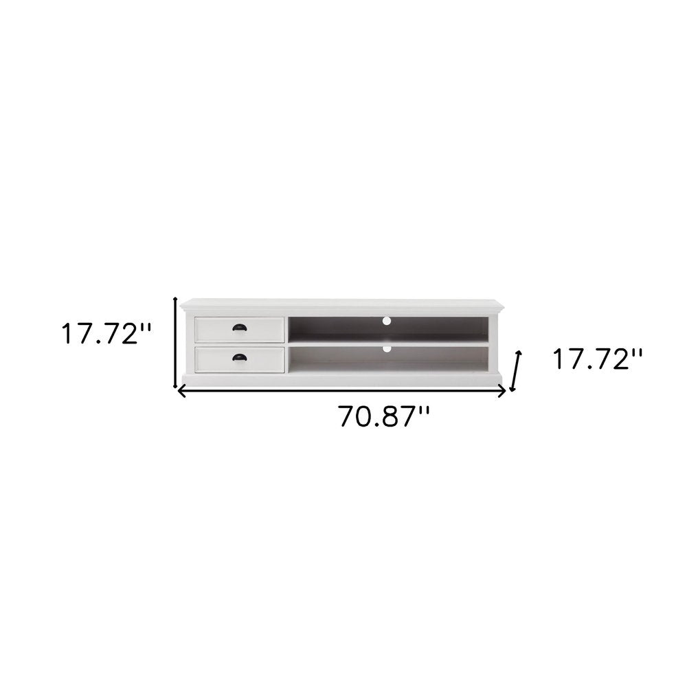 71" Classic White Entertainment Unit with Two Drawers on a white background