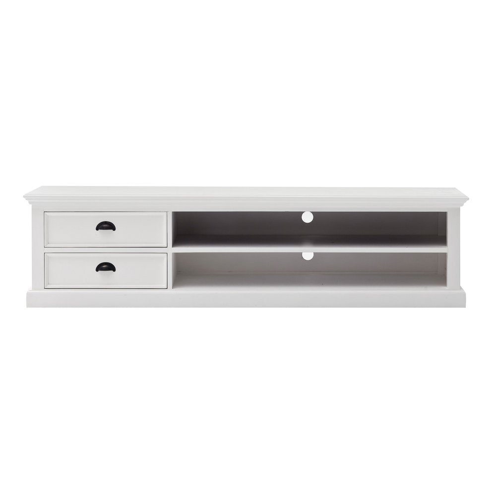 71" Classic White Entertainment Unit with Two Drawers on a white background