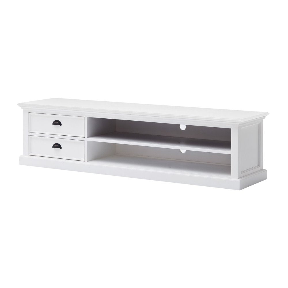 71" Classic White Entertainment Unit with Two Drawers on a white background