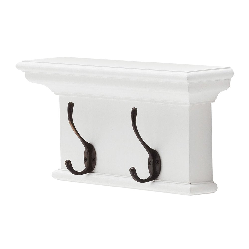 Classic White Two Hook Hanging Coat Rack on a white background