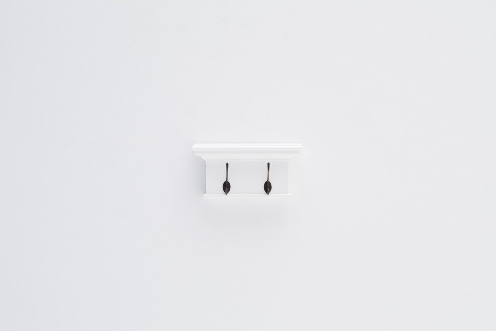Classic White Two Hook Hanging Coat Rack on a white background