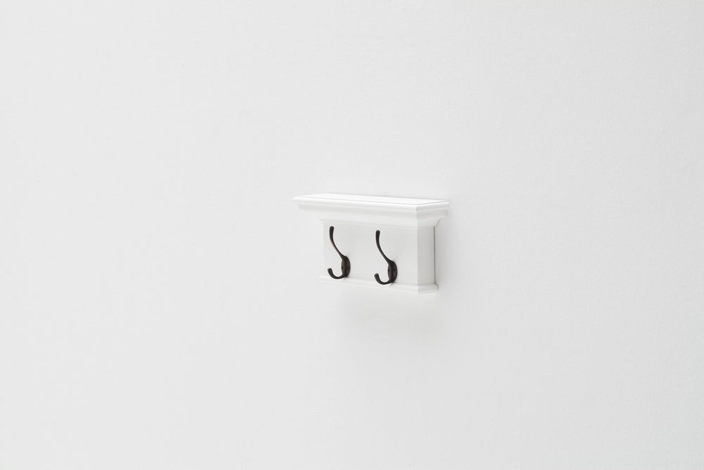 Classic White Two Hook Hanging Coat Rack on a white background