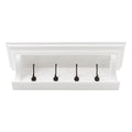 Classic White Wood Wide Four Hook Hanging Coat Rack on a white background