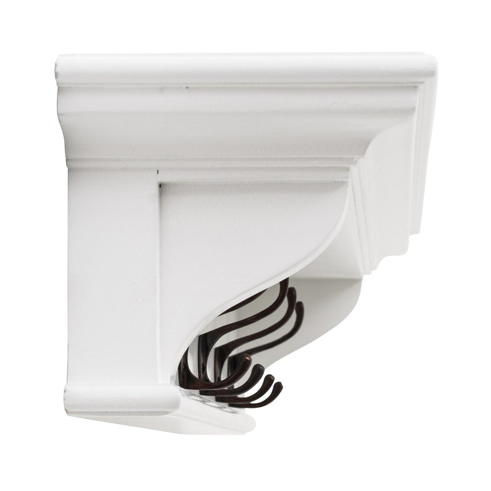 Classic White Wood Wide Four Hook Hanging Coat Rack on a white background