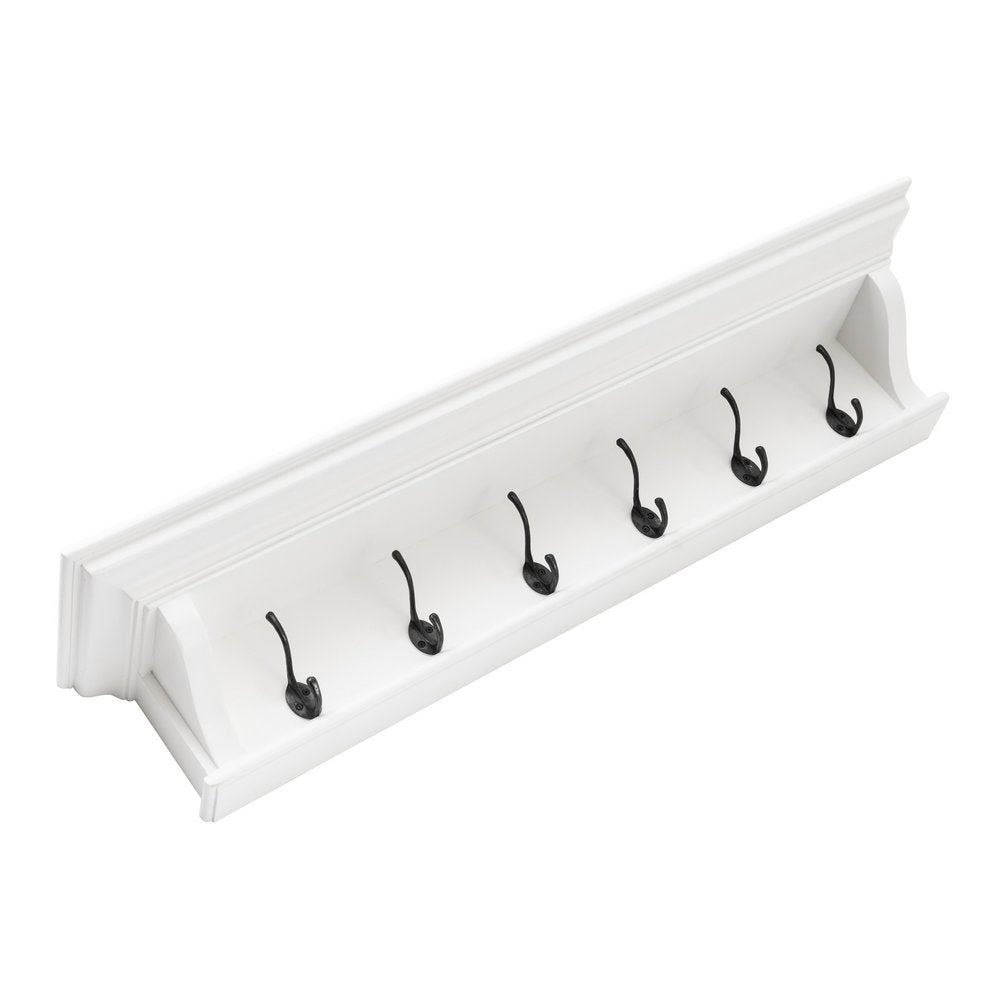 Classic White Wood Wide Six Hook Coat Rack on a white background