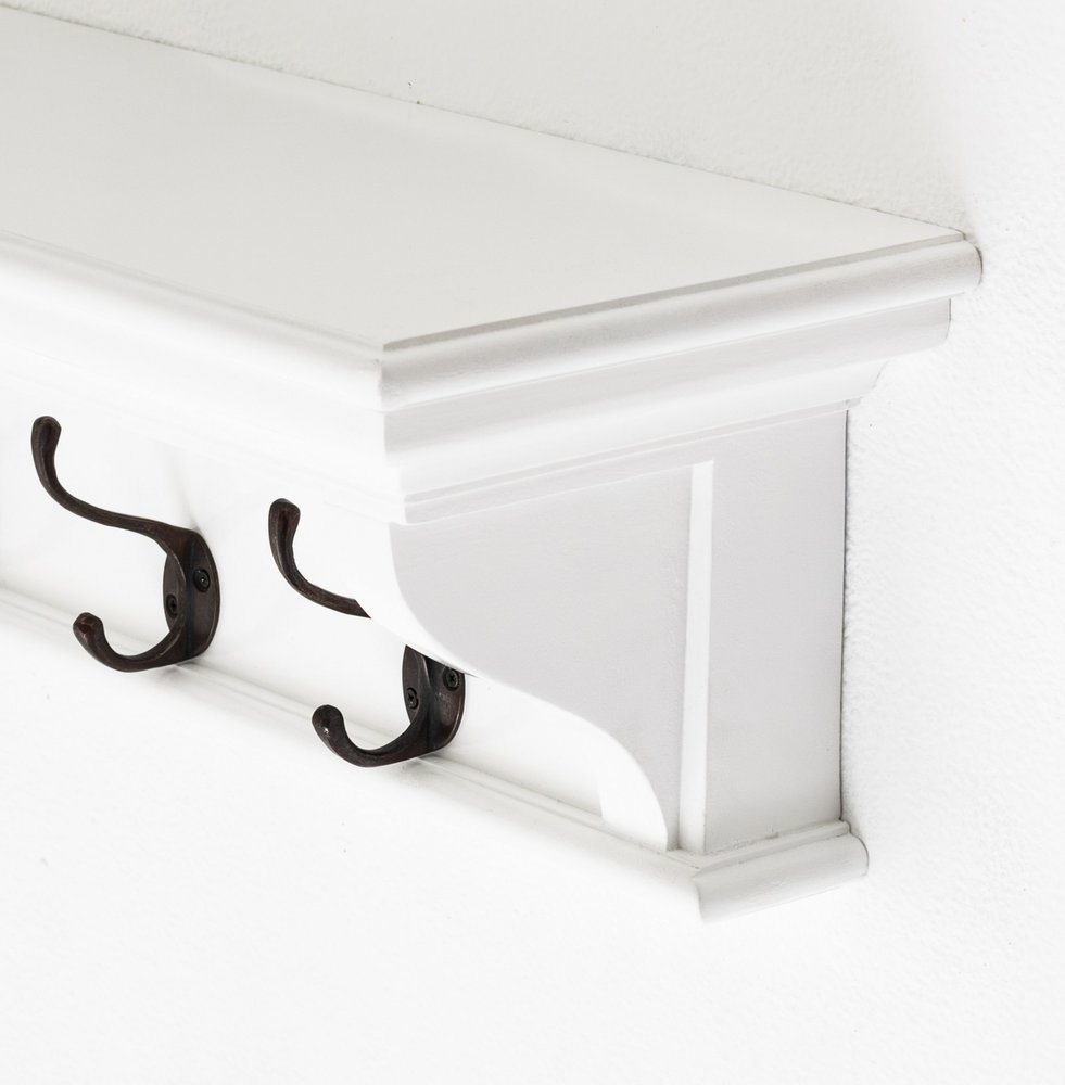Classic White Wood Wide Six Hook Coat Rack on a white background