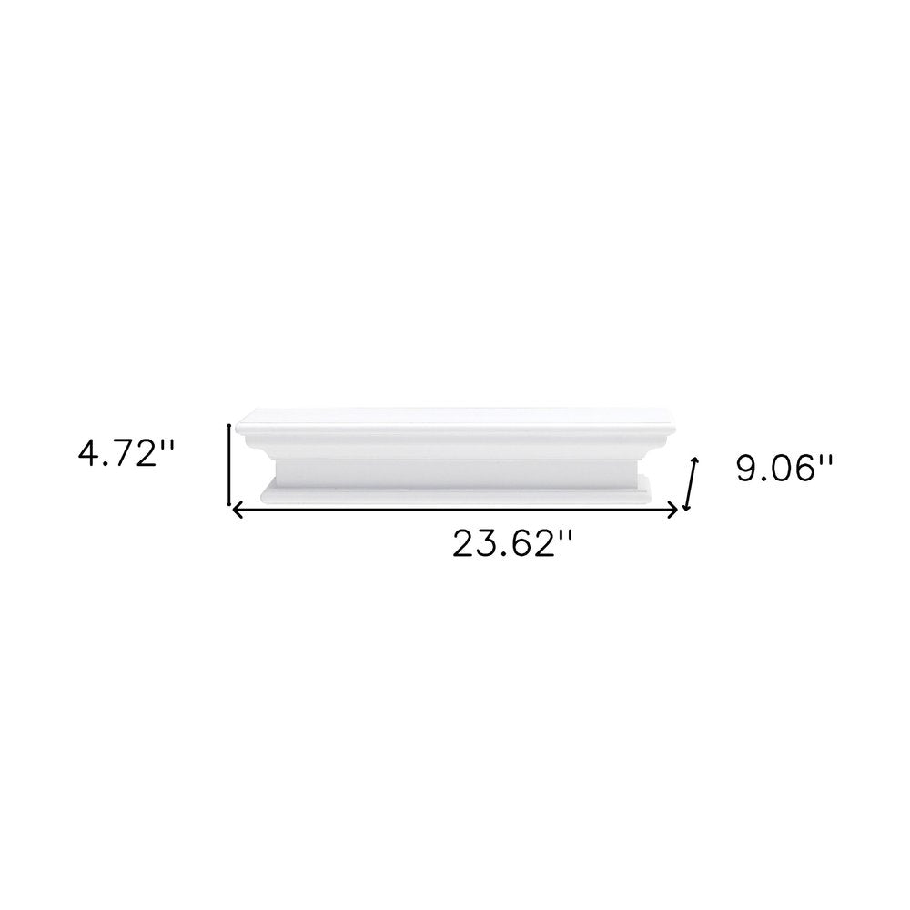 23" Classic White Floating Wall Shelf. Wall mounted shelve isolated on a plain white background, in a white wood finish.