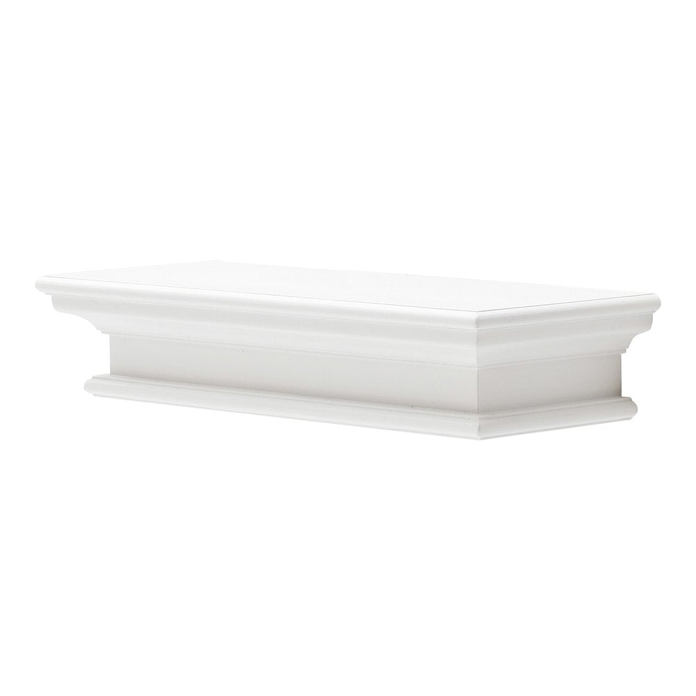 23" Classic White Floating Wall Shelf. Wall mounted shelve isolated on a plain white background, finished in white wood.