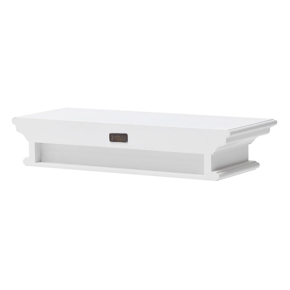 23" Classic White Floating Wall Shelf. Wall mounted shelve isolated on a plain white background, showing a white wood surface.