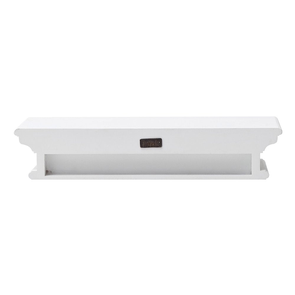 23" Classic White Floating Wall Shelf. Wall mounted shelve isolated on a plain white background, in a white wood finish.
