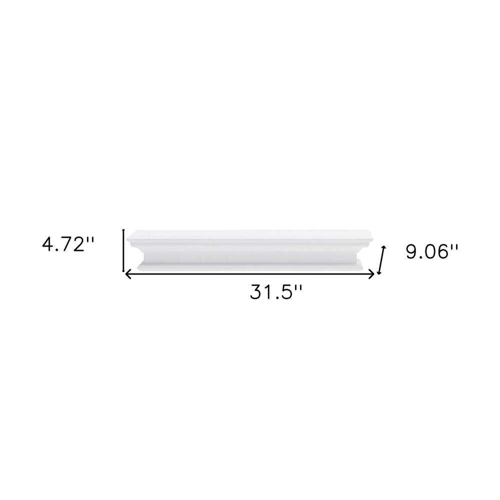 32" Classic White Floating Wall Shelf. Wall mounted shelve isolated on a plain white background, in a white wood finish.