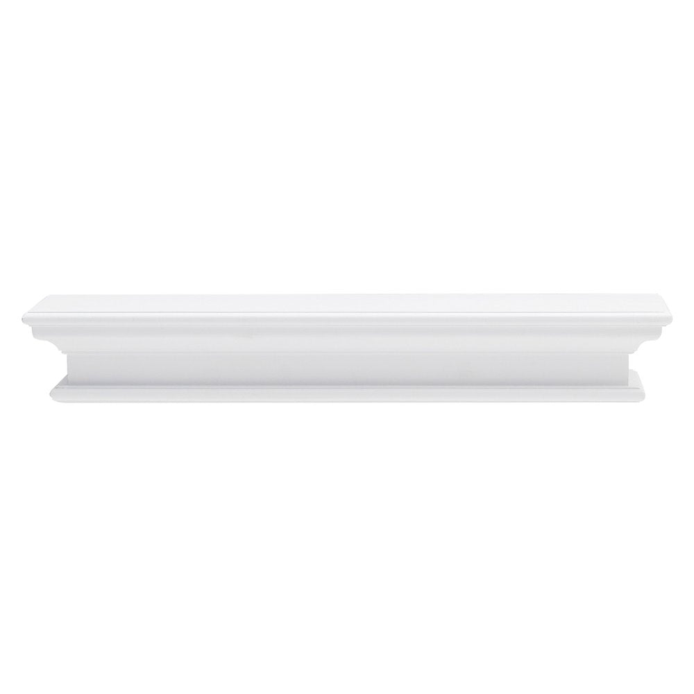 32" Classic White Floating Wall Shelf. Wall mounted shelve isolated on a plain white background, in a white wood finish.