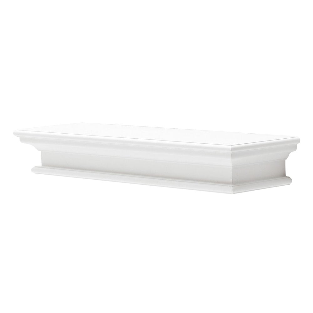 32" Classic White Floating Wall Shelf. Wall mounted shelve isolated on a plain white background, showing a white wood surface.