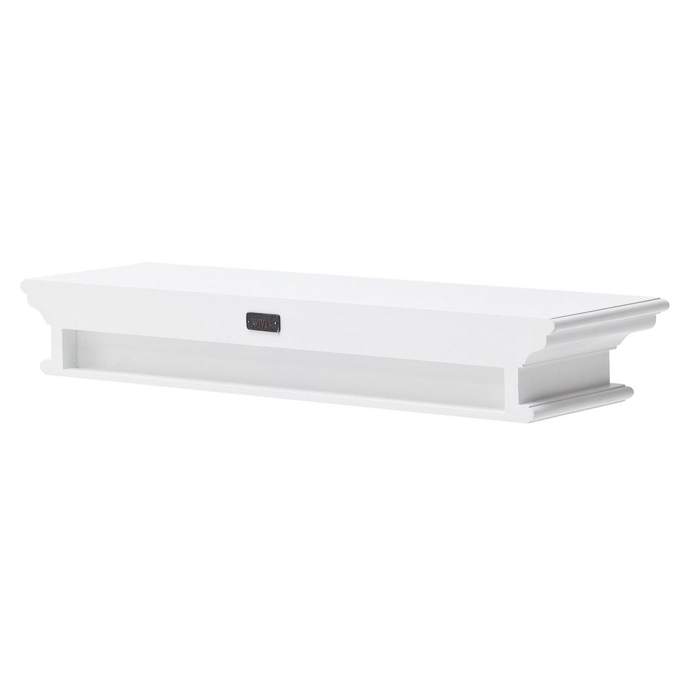 32" Classic White Floating Wall Shelf. Wall mounted shelve isolated on a plain white background, in a white wood finish.