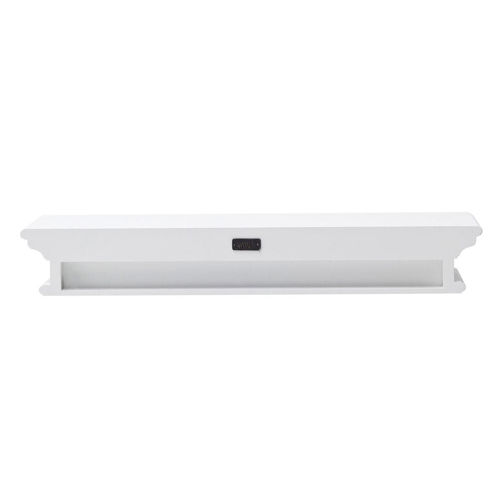 32" Classic White Floating Wall Shelf. Wall mounted shelve isolated on a plain white background, finished in white wood.