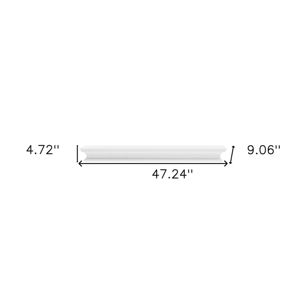 47" Classic White XL Floating Wall Shelf. Wall mounted shelve isolated on a plain white background, in a white wood finish.