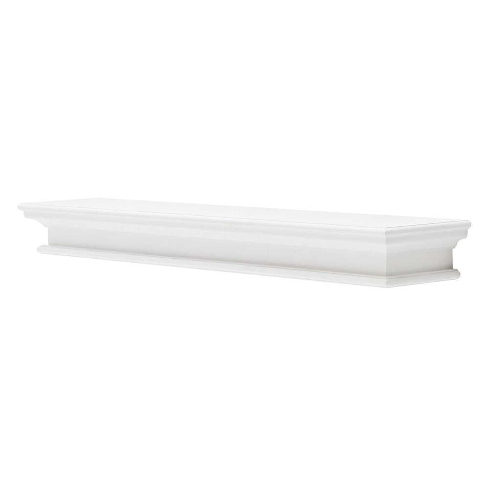 47" Classic White XL Floating Wall Shelf. Wall mounted shelve isolated on a plain white background, finished in white wood.
