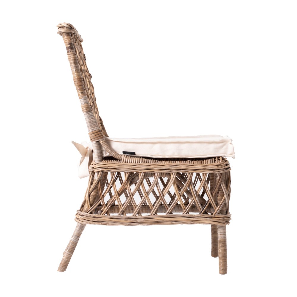 Set of Two Cream Woven Rattan Outdoor Accent Chairs on a white background