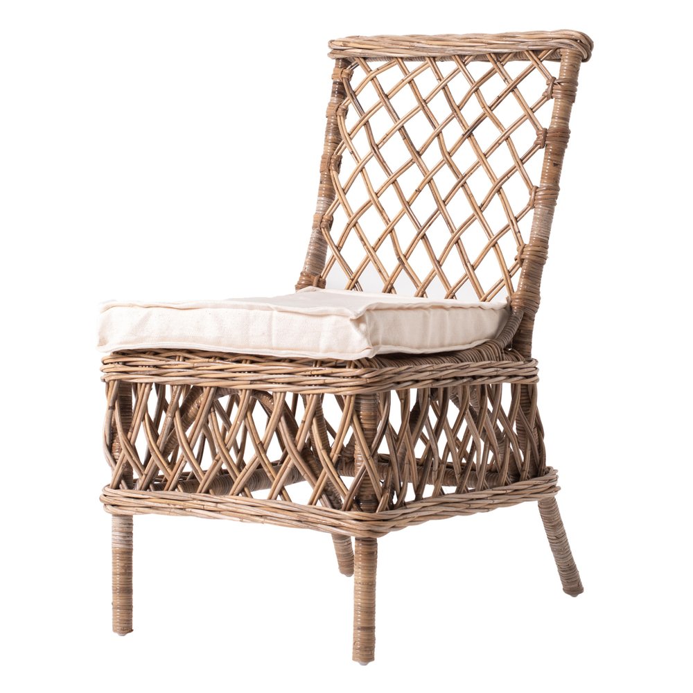 Set of Two Cream Woven Rattan Outdoor Accent Chairs on a white background