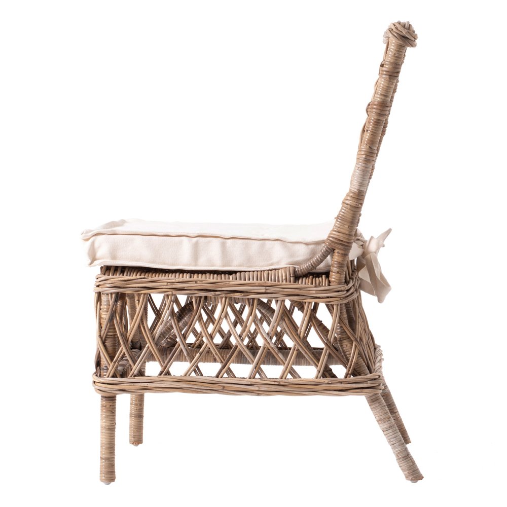 Set of Two Cream Woven Rattan Outdoor Accent Chairs on a white background